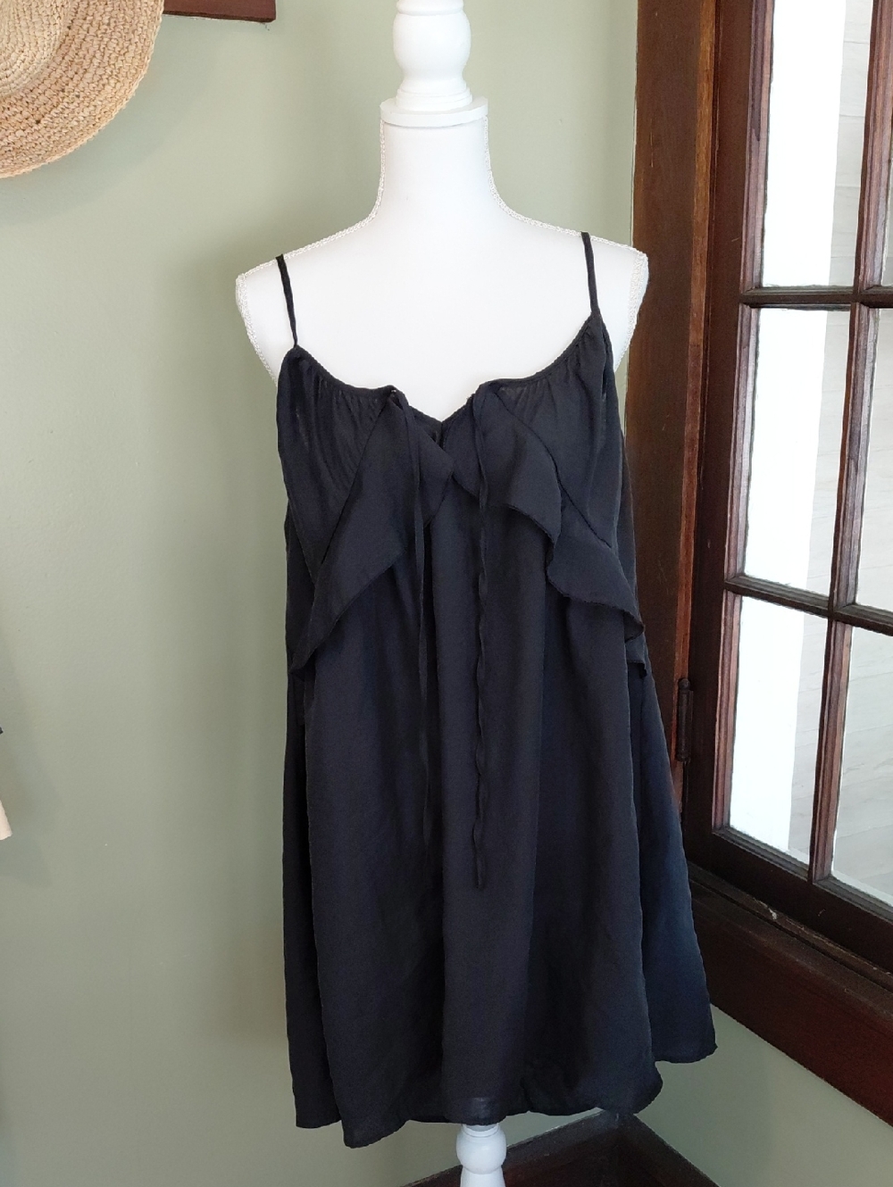 Divided by H&M Black Spaghetti-Strap Mini Dress with Ruffle Front
